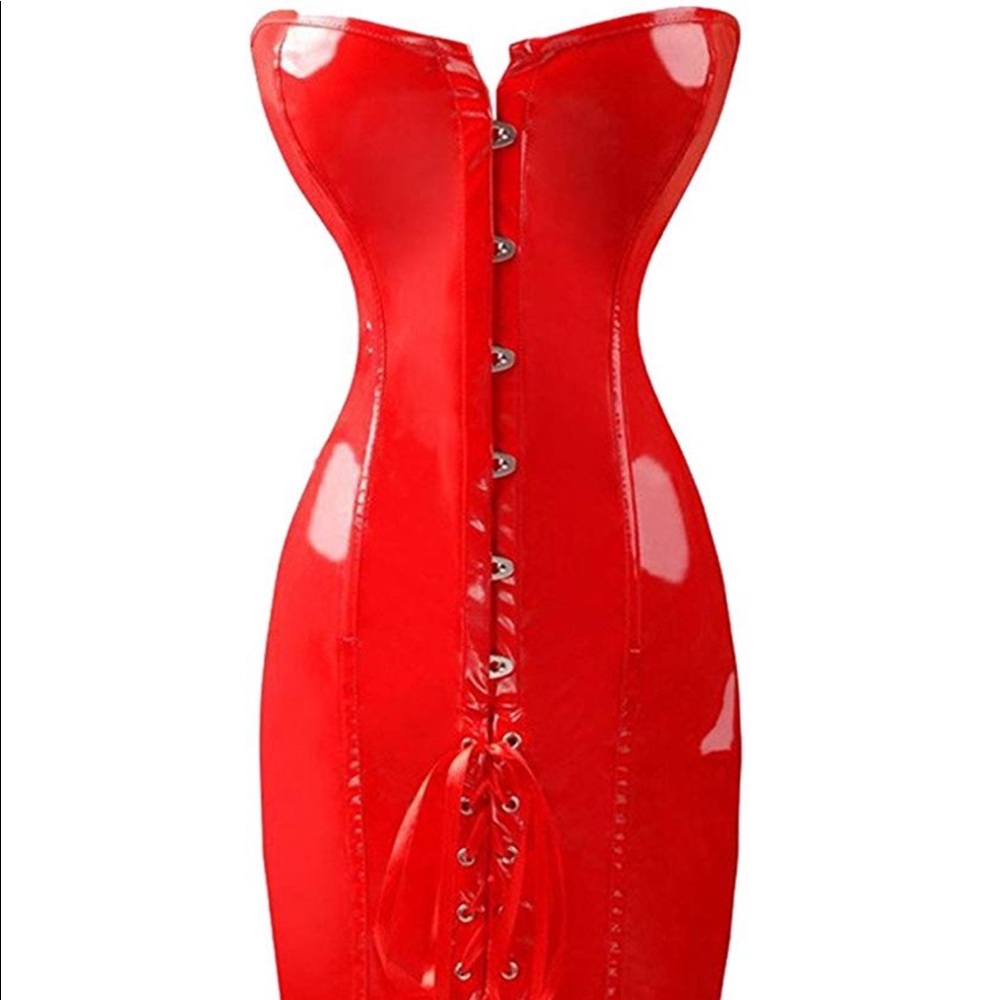 Red Latex Corset Lace up Dress